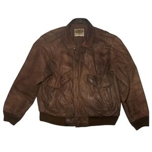 Vintage Phase 2 Leather Bomber Jacket Mens XL Brown Distressed Streetwear